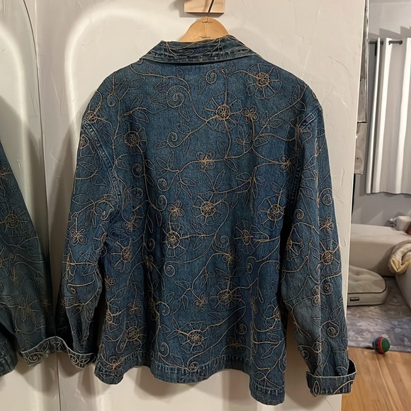 New Directions Blue Denim Jacket with Gold thread floral Embroidery - Picture 3 of 3